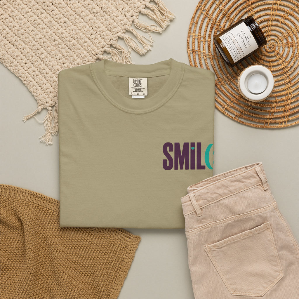SMIL(: IT’S FREE. Front & Back Garment-Dyed Graphic Tee