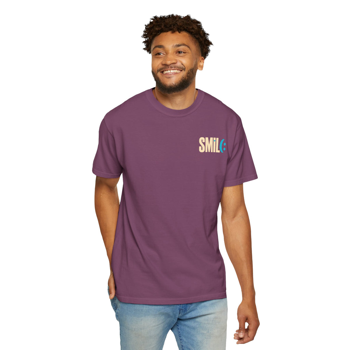 SMIL(: IT’S FREE. Charcoal & Plum Front-and-Back Tee