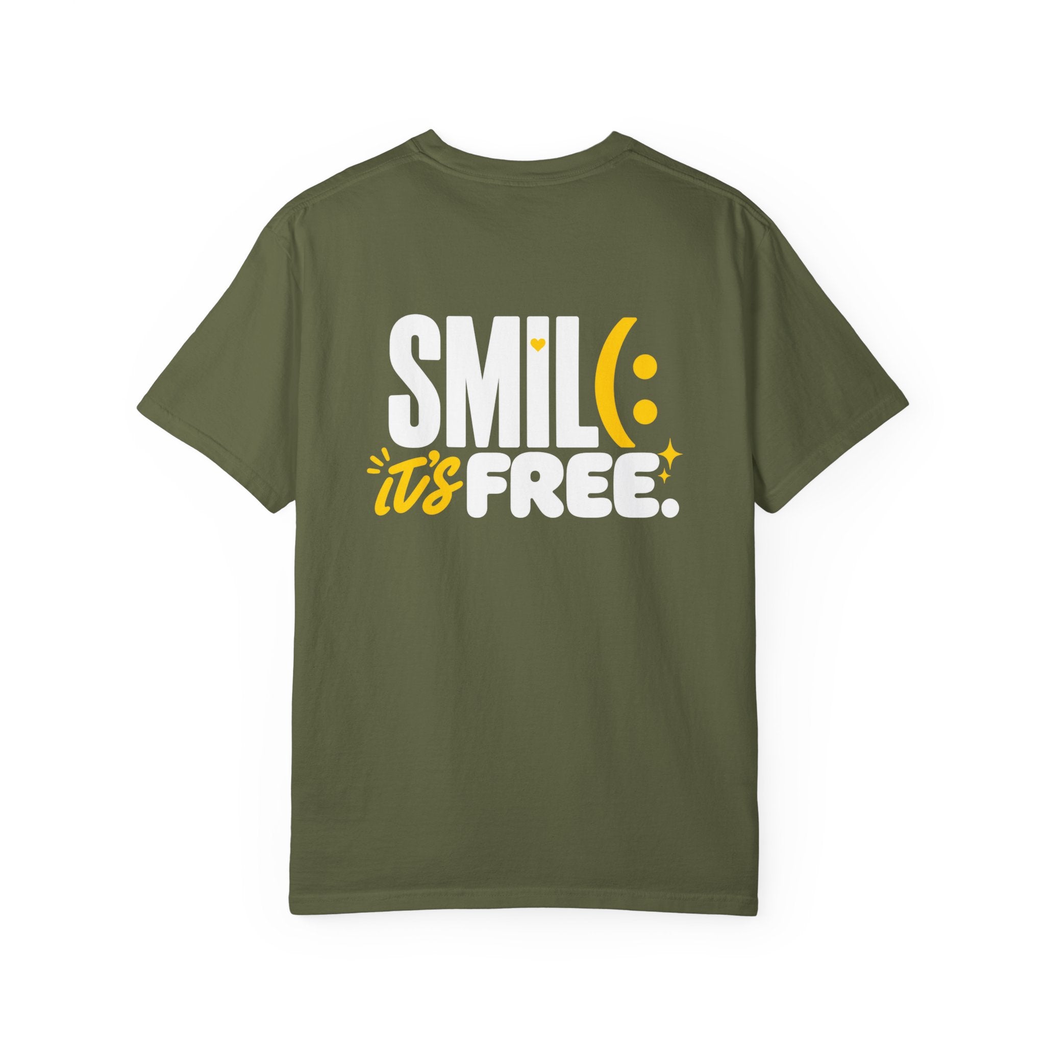 SMIL(: IT’S FREE. White & Yellow Front-and-Back Garment-Dyed Tee