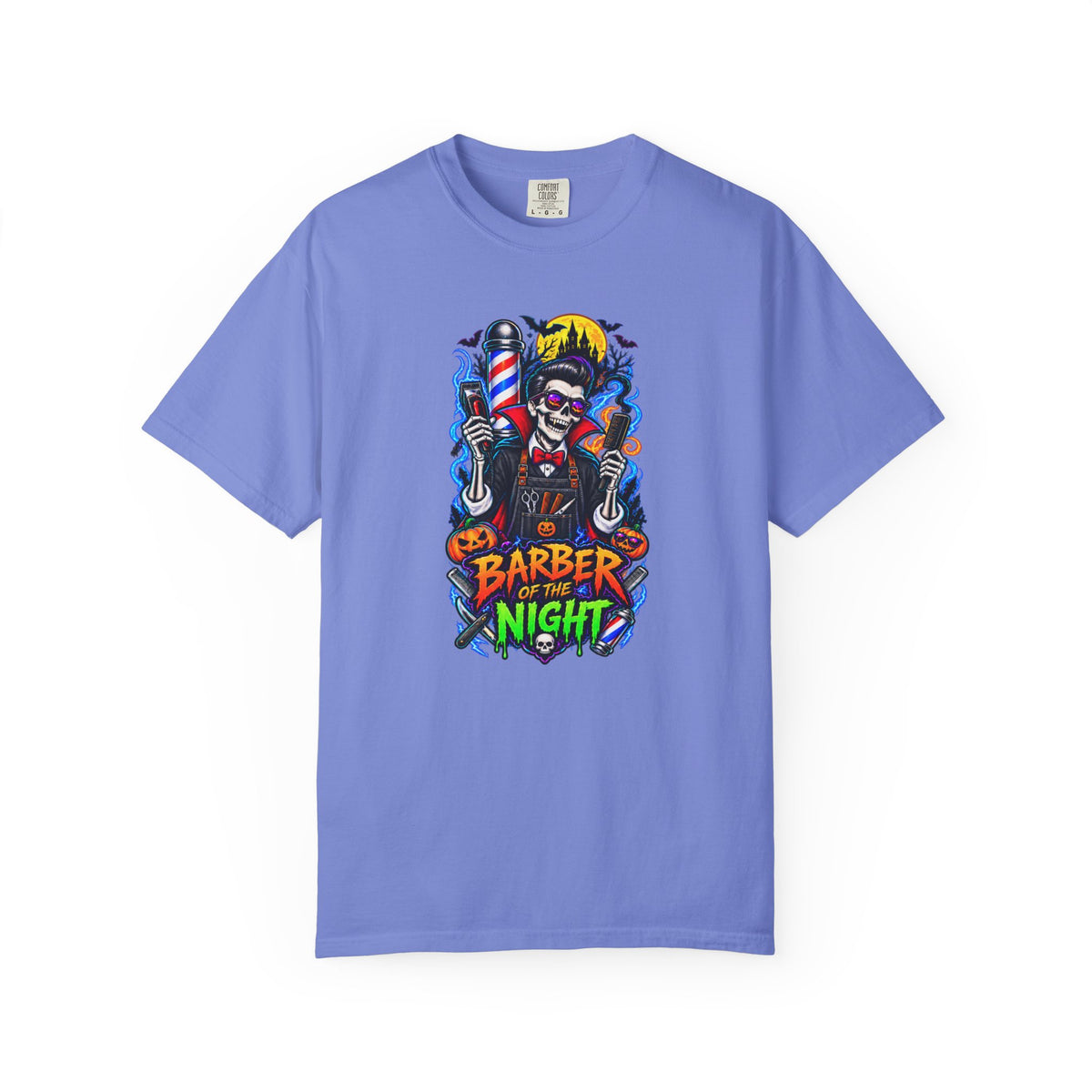 Barber of the Night Halloween Tee – Adult Unisex Barbershop Shirt