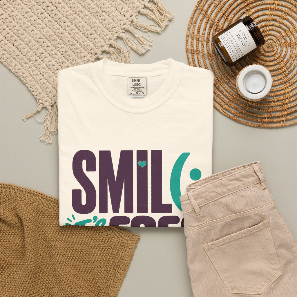 SMIL(: IT’S FREE. Plum & Teal Garment-Dyed Graphic Tee
