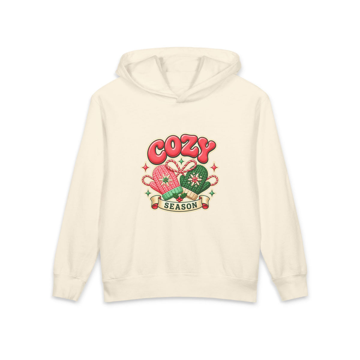 Cozy Season Youth Hoodie — Cute Mittens Christmas Pullover