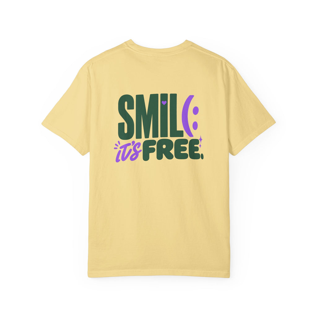 SMIL(: IT’S FREE. Green & Purple Front-and-Back Garment-Dyed Tee
