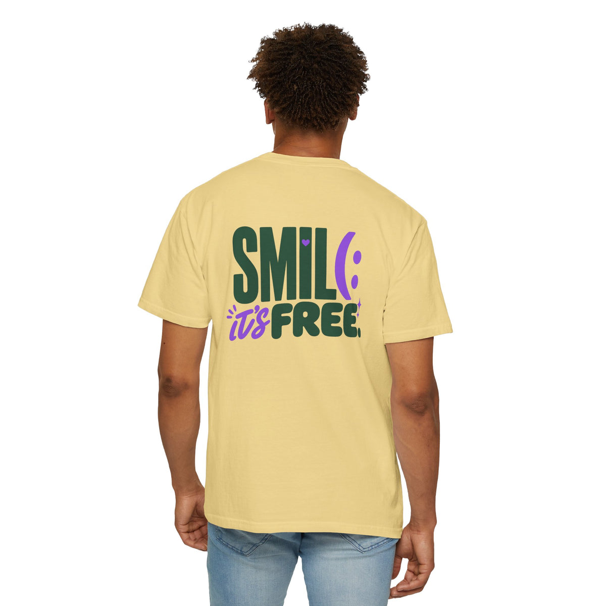 SMIL(: IT’S FREE. Green & Purple Front-and-Back Garment-Dyed Tee