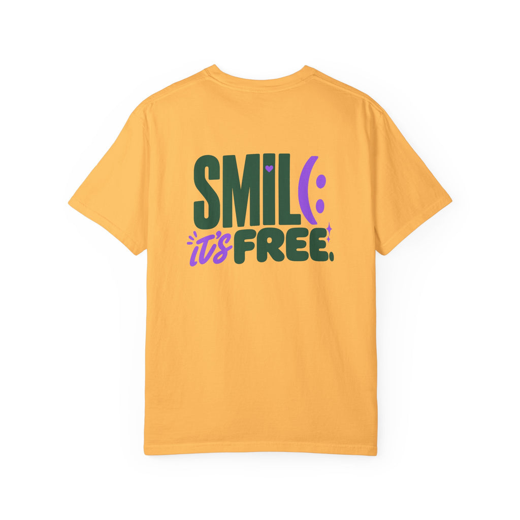 SMIL(: IT’S FREE. Green & Purple Front-and-Back Garment-Dyed Tee