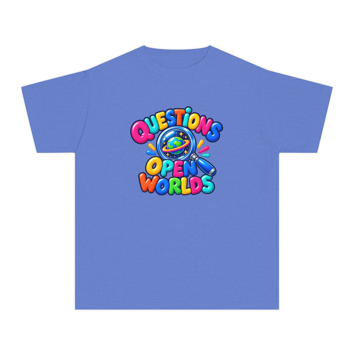🌍 Questions Open Worlds Colorful Space Graphic Youth Tee