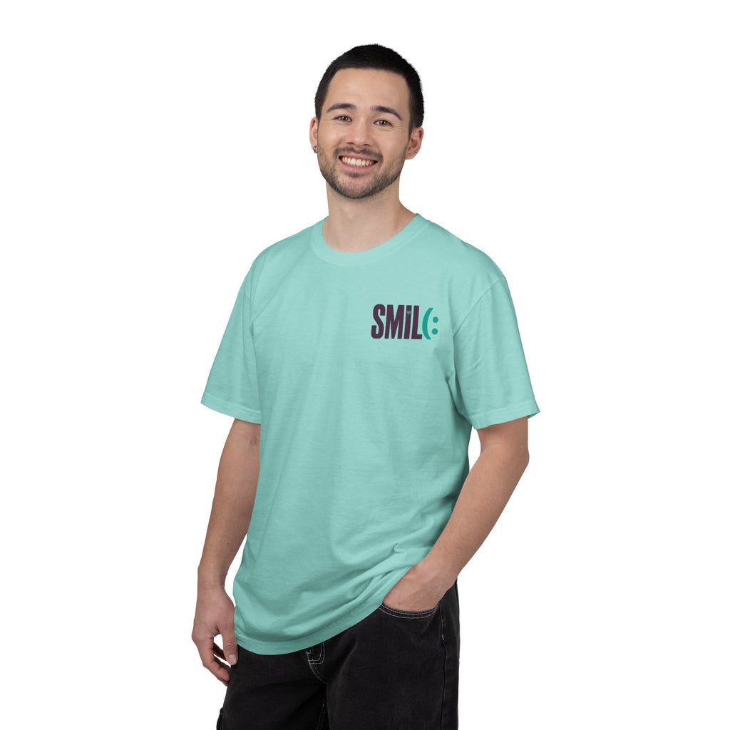 SMIL(: IT’S FREE. Front & Back Garment-Dyed Graphic Tee