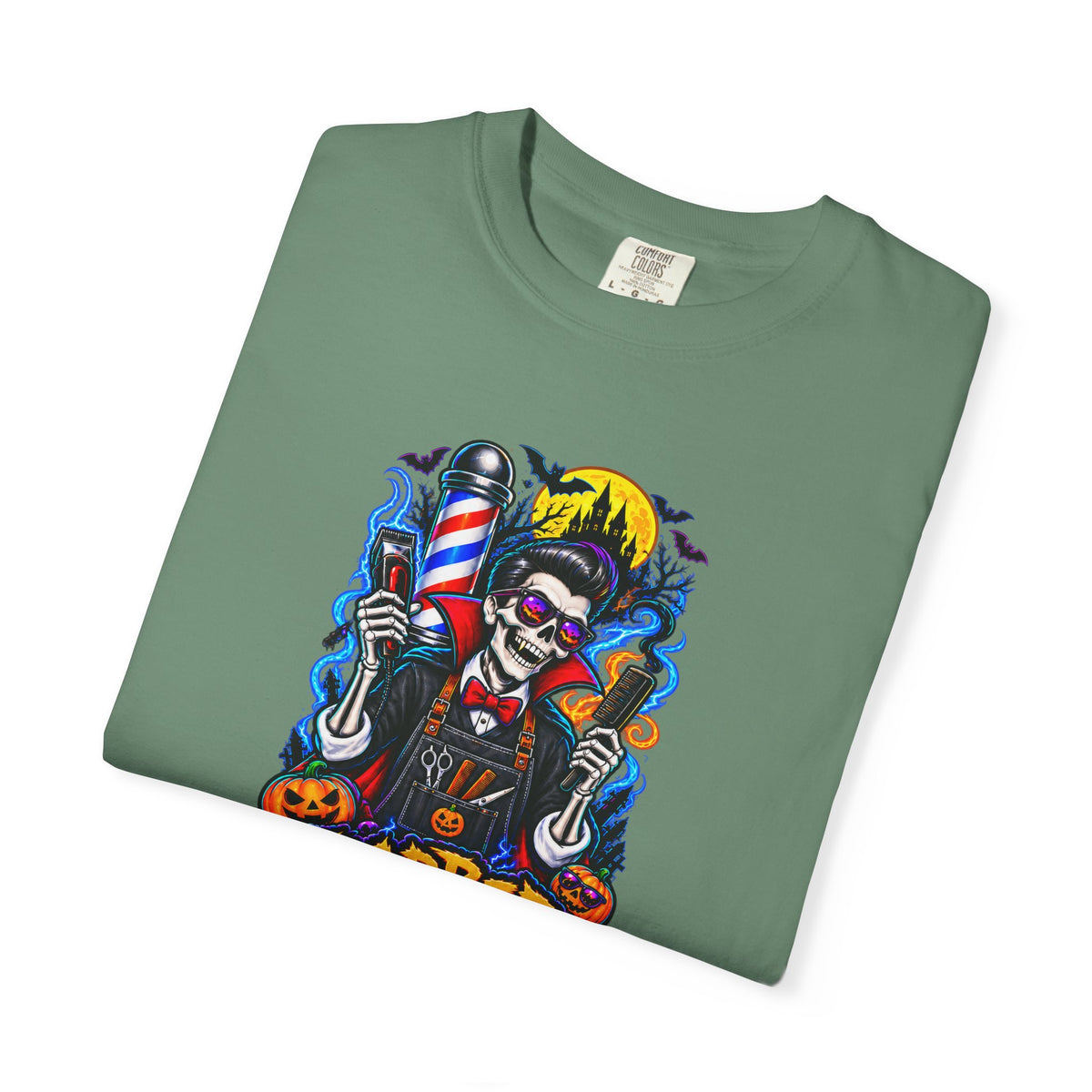 Barber of the Night Halloween Tee – Adult Unisex Barbershop Shirt
