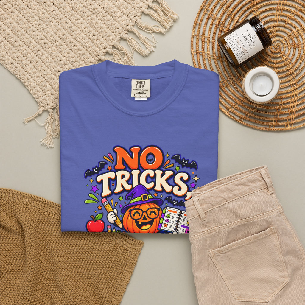 Halloween Teacher T-Shirt - "No Tricks, Just Lesson Plans"