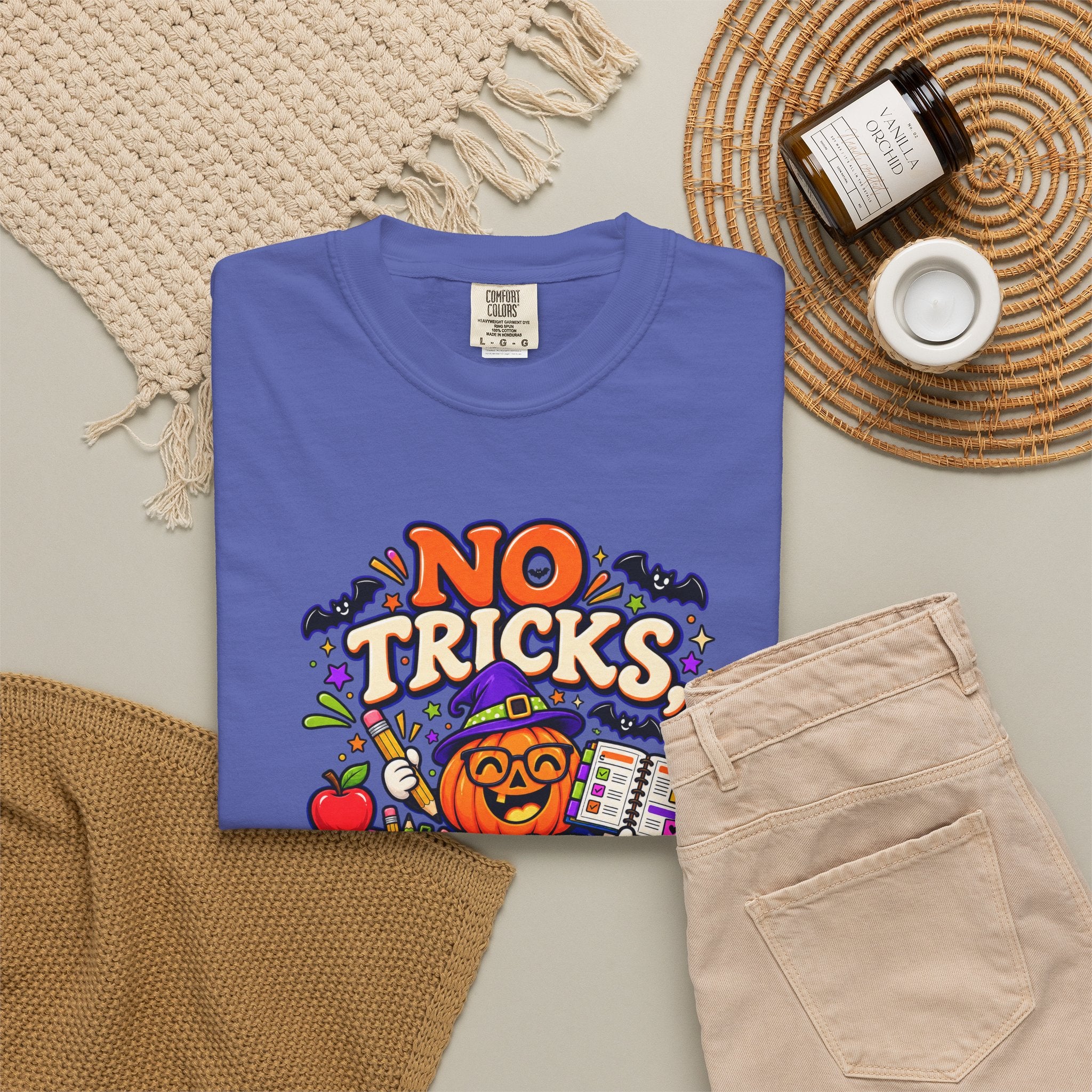 Halloween Teacher T-Shirt - "No Tricks, Just Lesson Plans"
