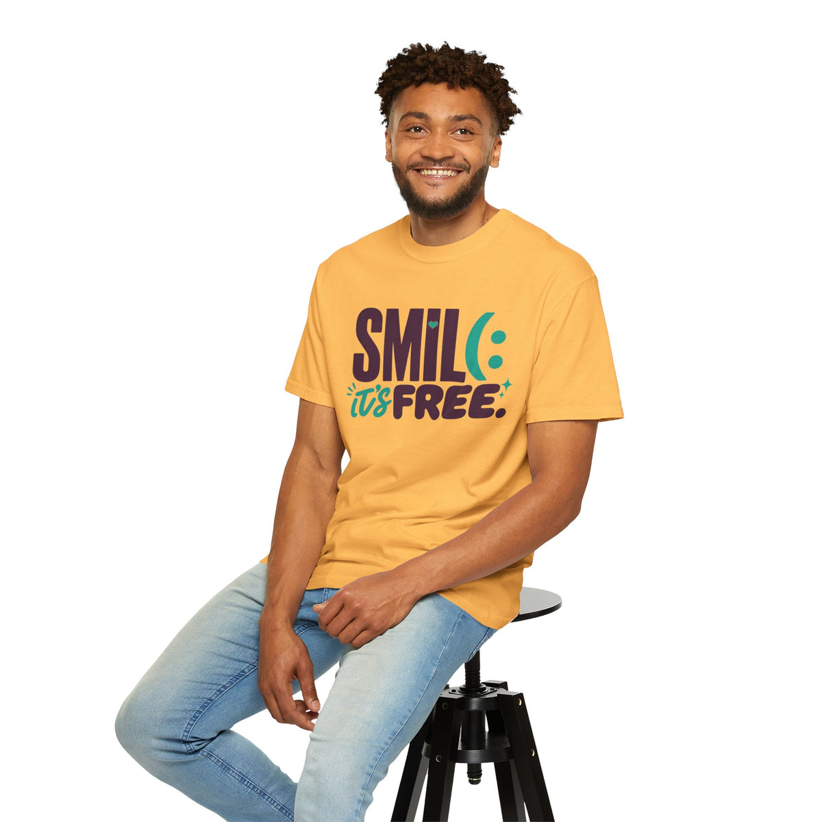 SMIL(: IT’S FREE. Plum & Teal Garment-Dyed Graphic Tee