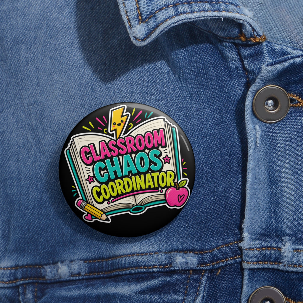 "Classroom Chaos Coordinator" – Retro Leopard Teacher Edition Pin