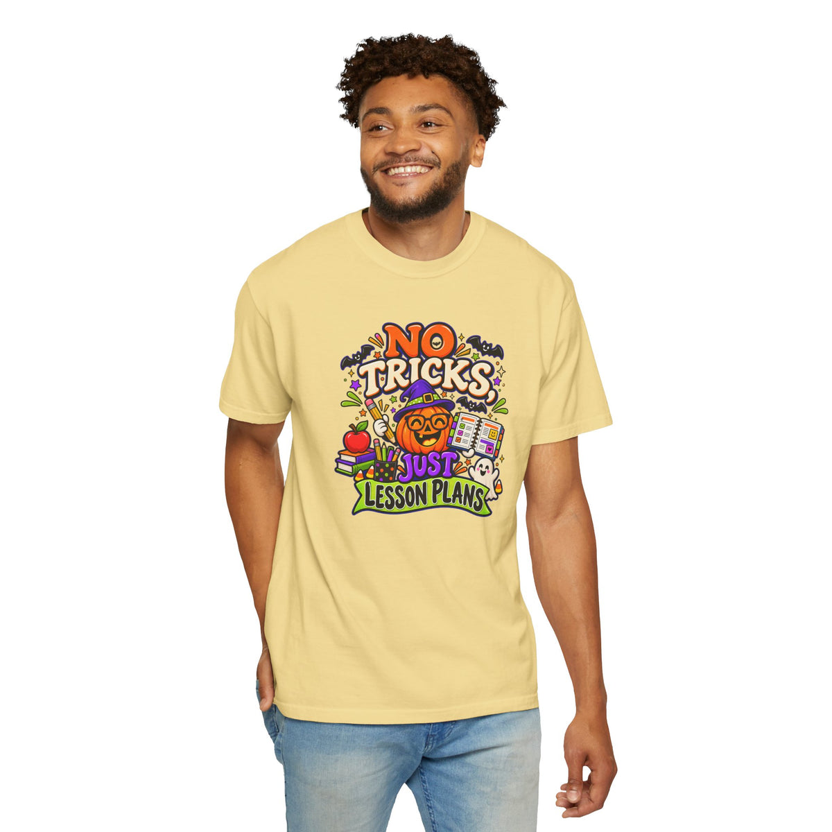 Halloween Teacher T-Shirt - "No Tricks, Just Lesson Plans"