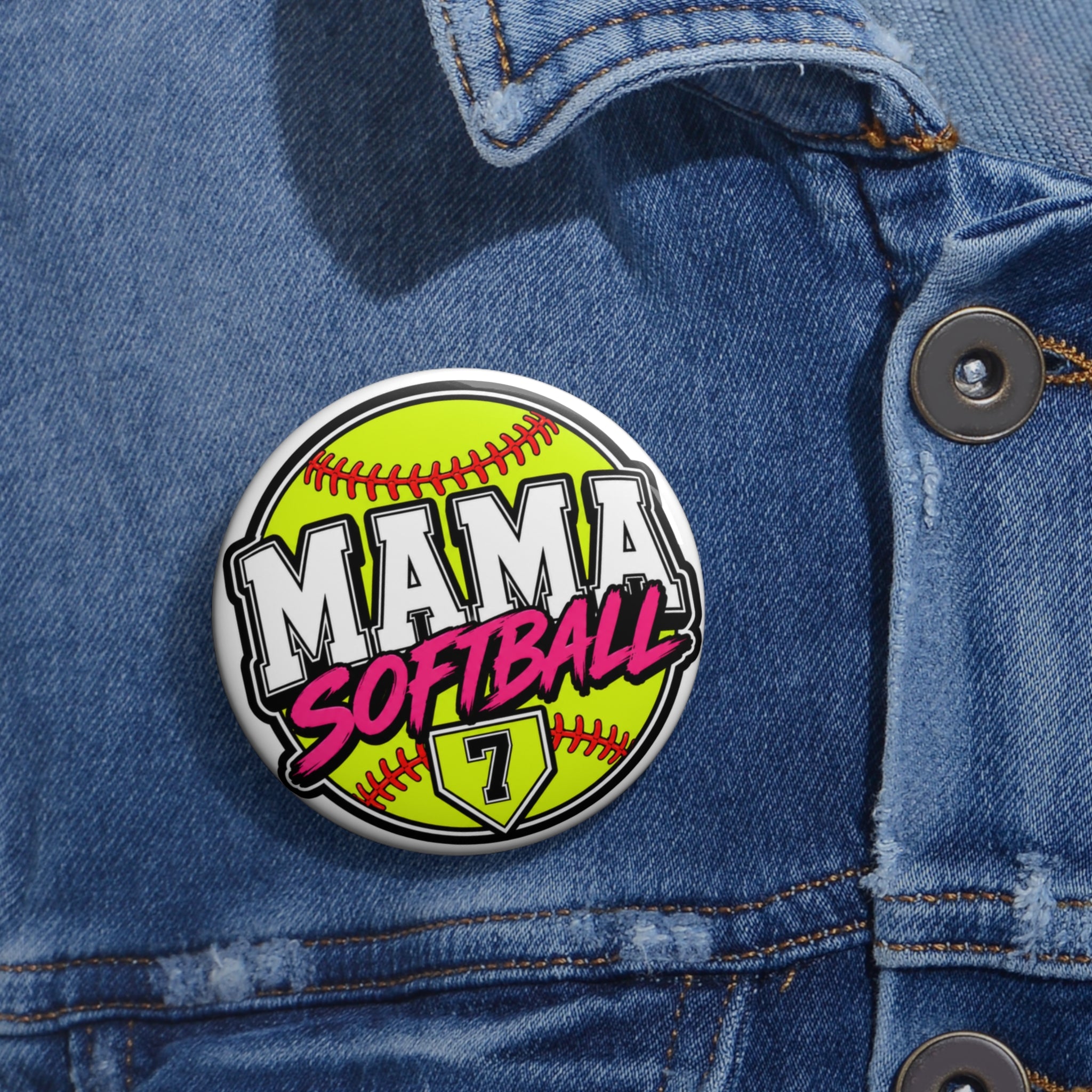 'Mama Softball" — Neon Softball Mom Badge