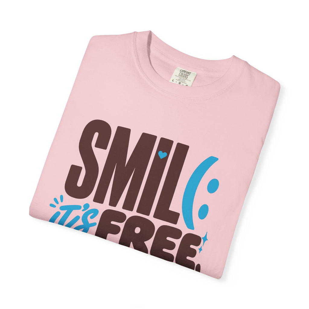SMIL(: IT’S FREE. Brown & Bright Blue Garment-Dyed Graphic Tee