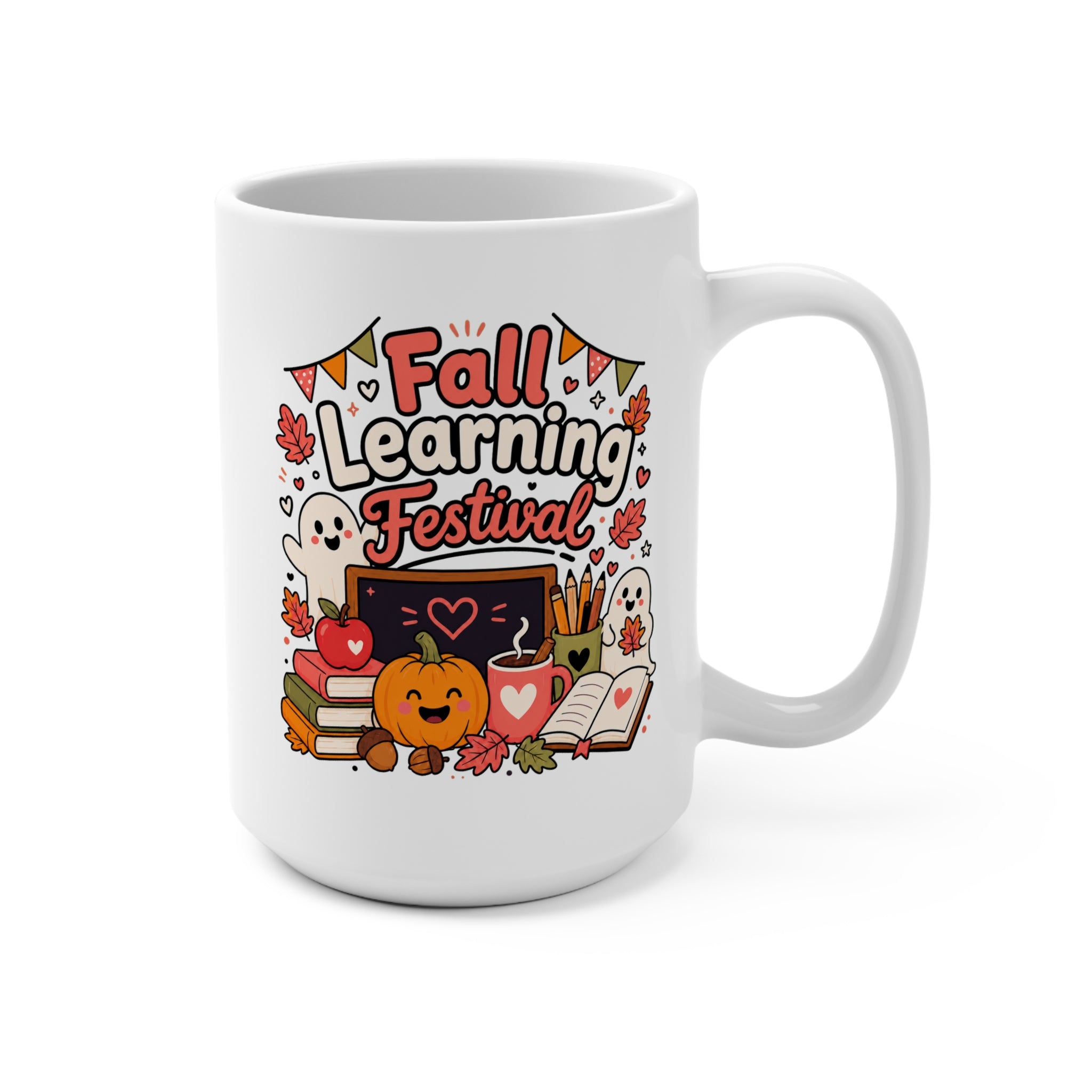 Fall Learning Festival Mug - Cute Autumn Teacher Coffee Cup - Halloween School Gift for Teachers, Students and Book Lovers
