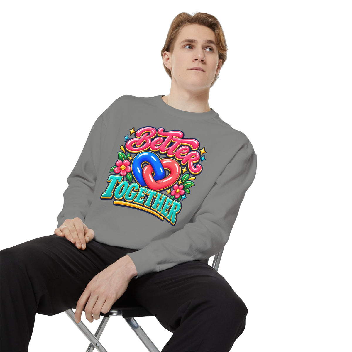 Better Together Heart Sweatshirt — Yellow & Aqua
