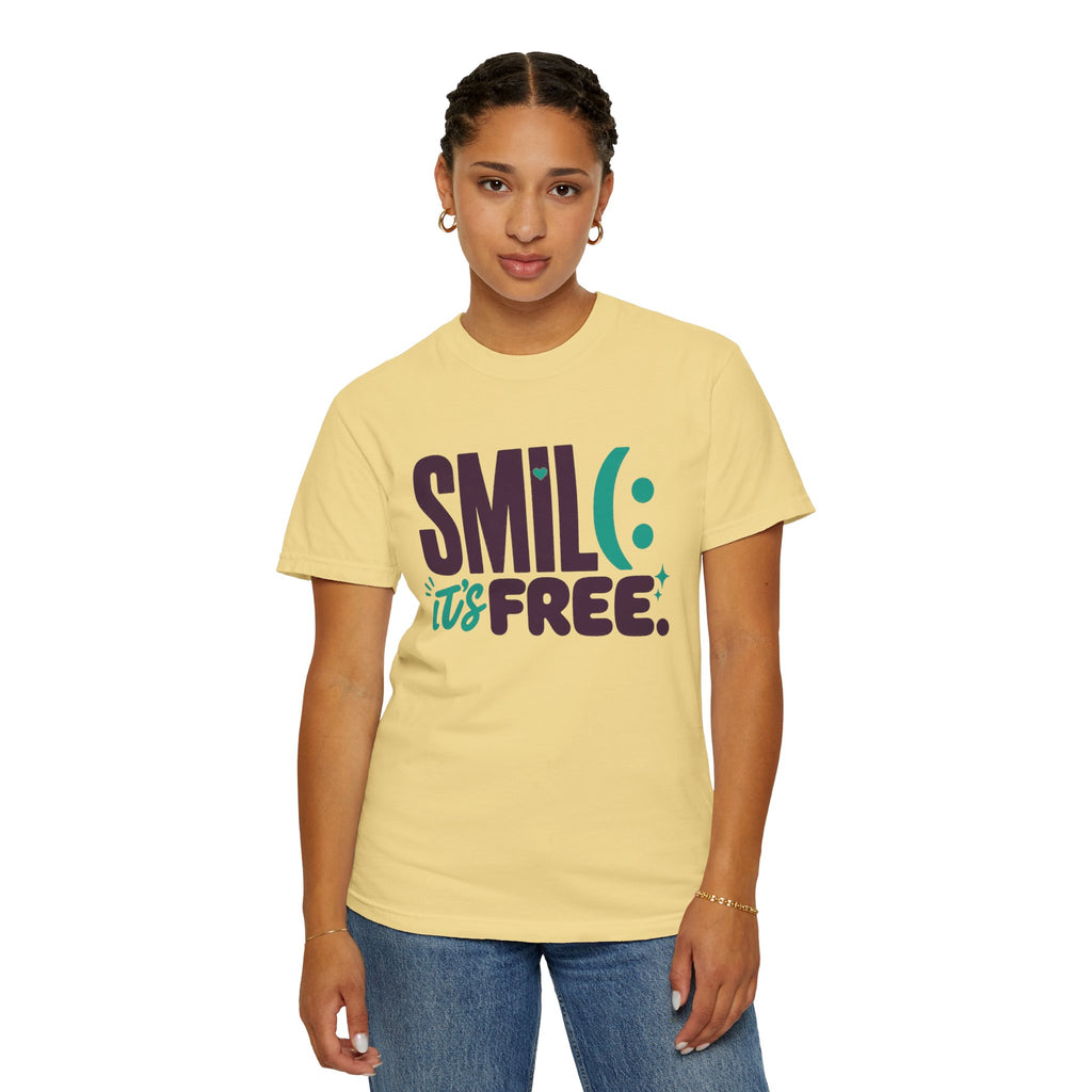 SMIL(: IT’S FREE. Plum & Teal Garment-Dyed Graphic Tee