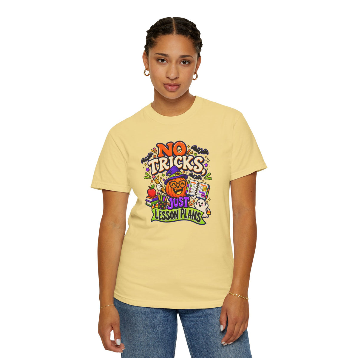 Halloween Teacher T-Shirt - "No Tricks, Just Lesson Plans"