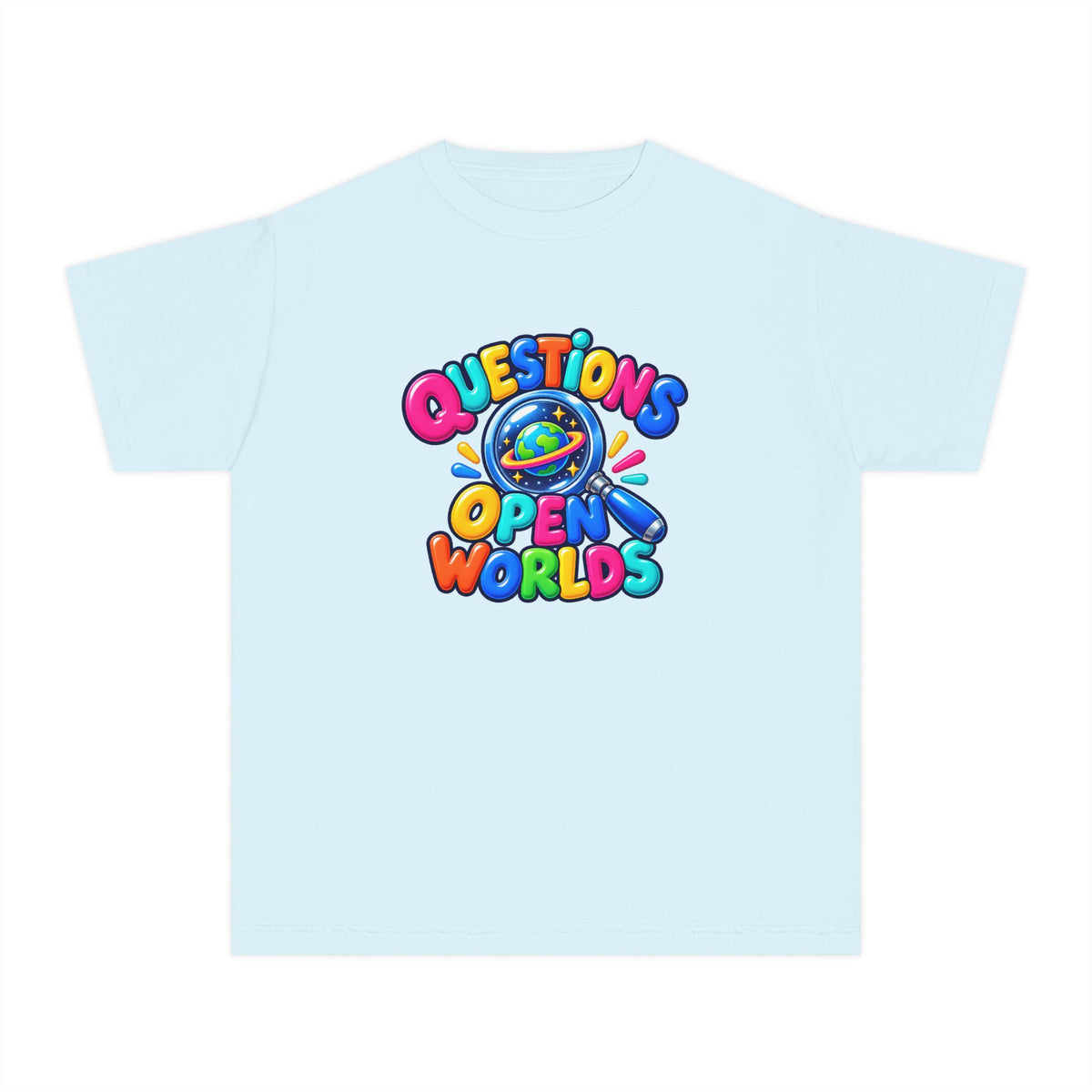 🌍 Questions Open Worlds Colorful Space Graphic Youth Tee