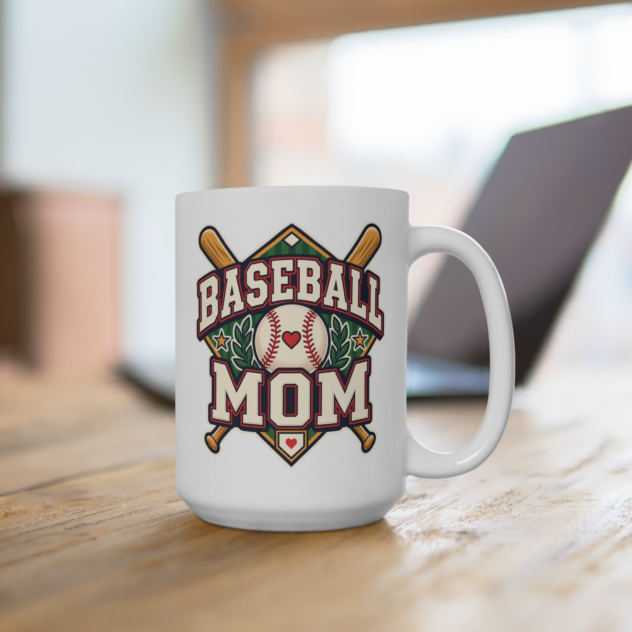 Baseball Mom Heart and Bats Mug — Gift for Baseball Moms, Mom Coffee Cup