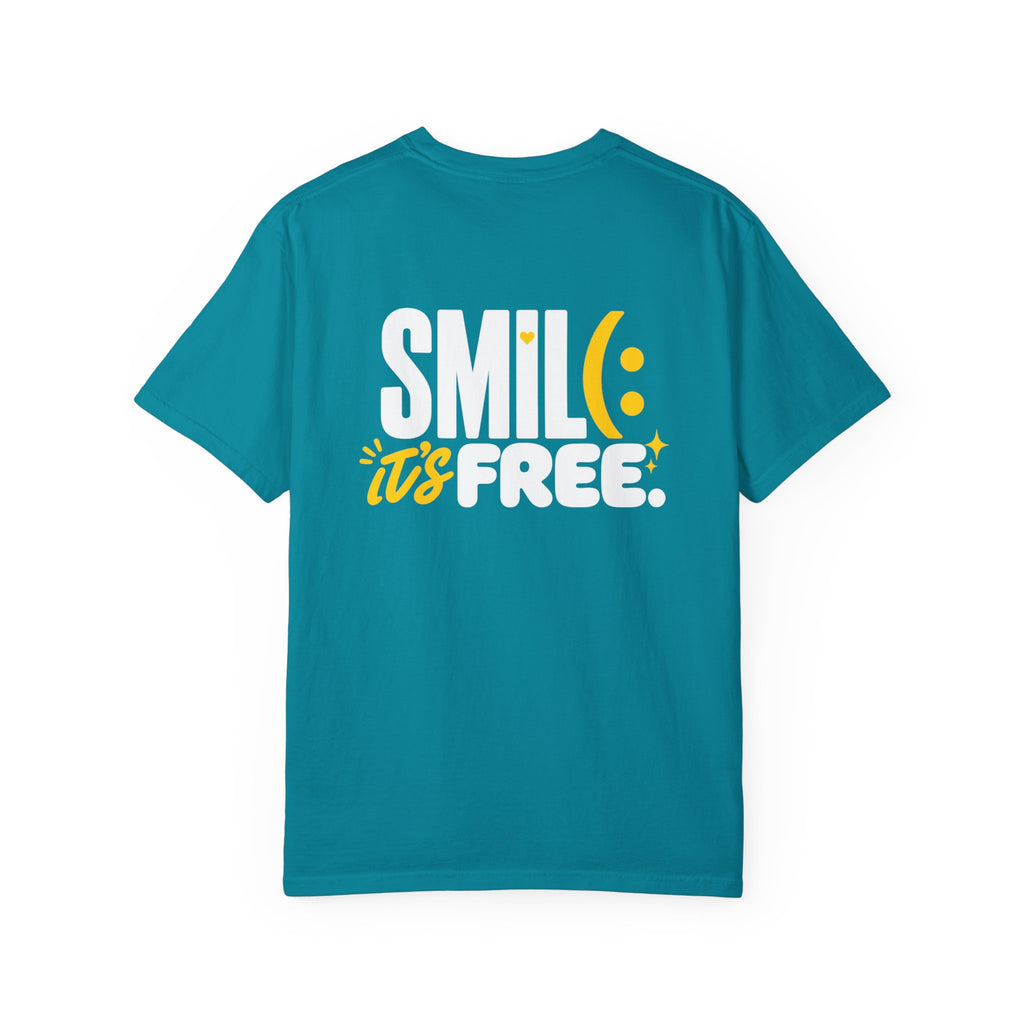 SMIL(: IT’S FREE. White & Yellow Front-and-Back Garment-Dyed Tee