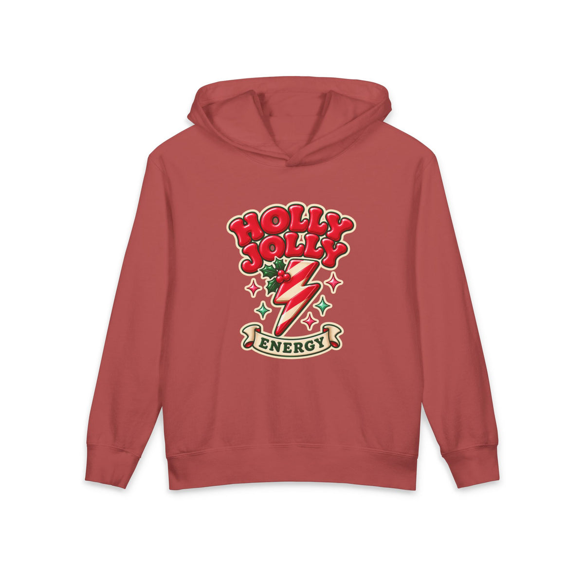 Holly Jolly Energy Youth Hoodie — Retro Christmas Lightning Kids Sweatshirt
