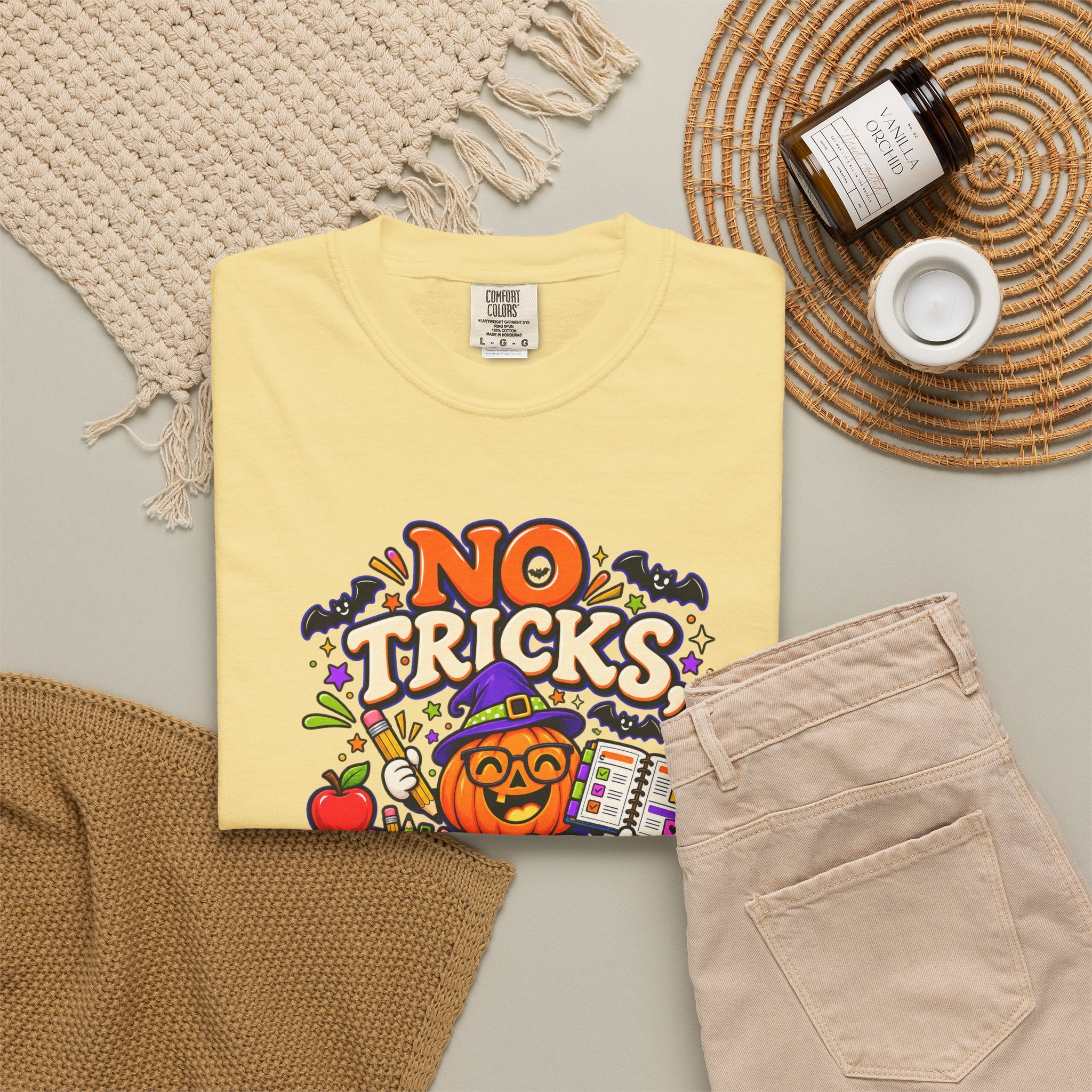 Halloween Teacher T-Shirt - "No Tricks, Just Lesson Plans"