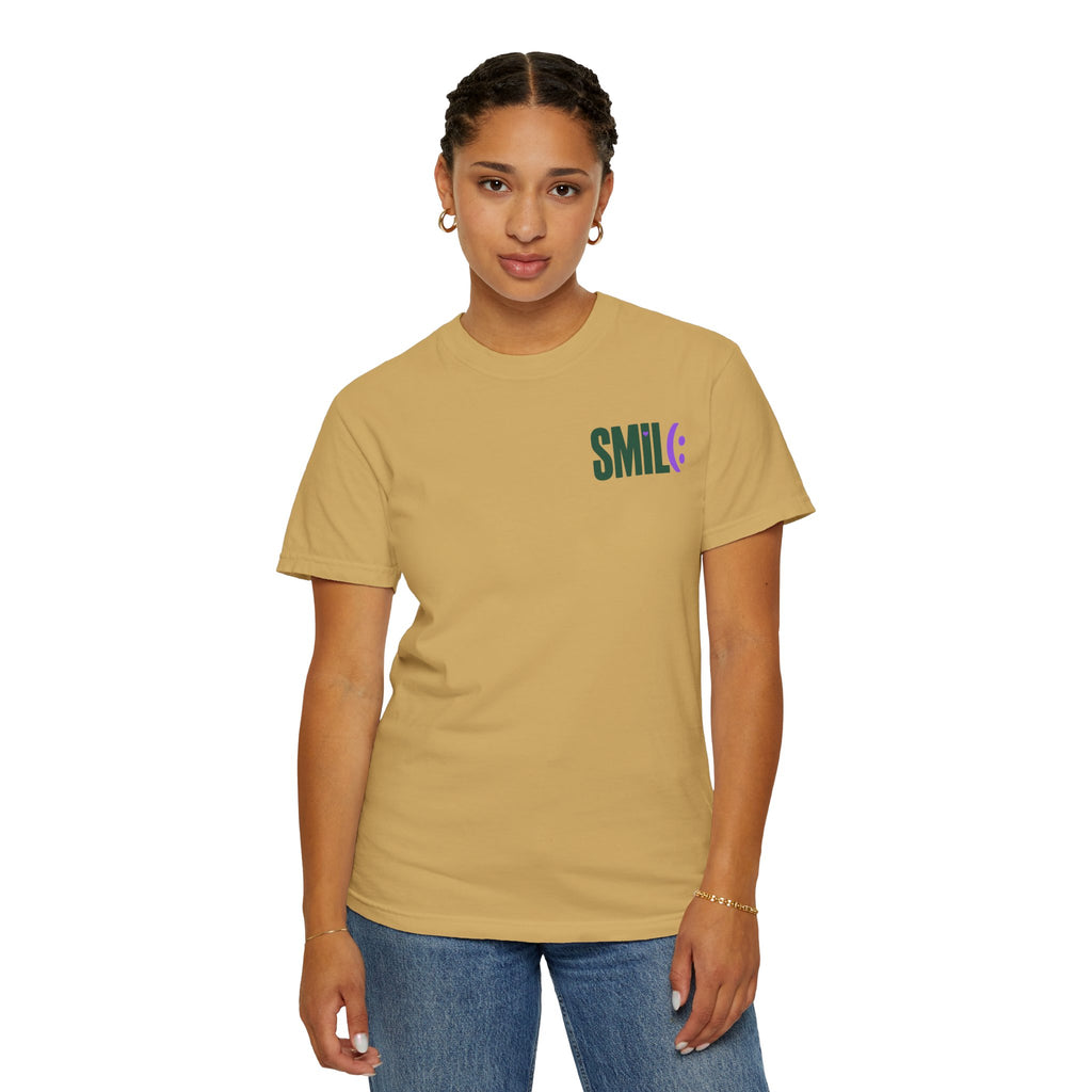 SMIL(: IT’S FREE. Green & Purple Front-and-Back Garment-Dyed Tee