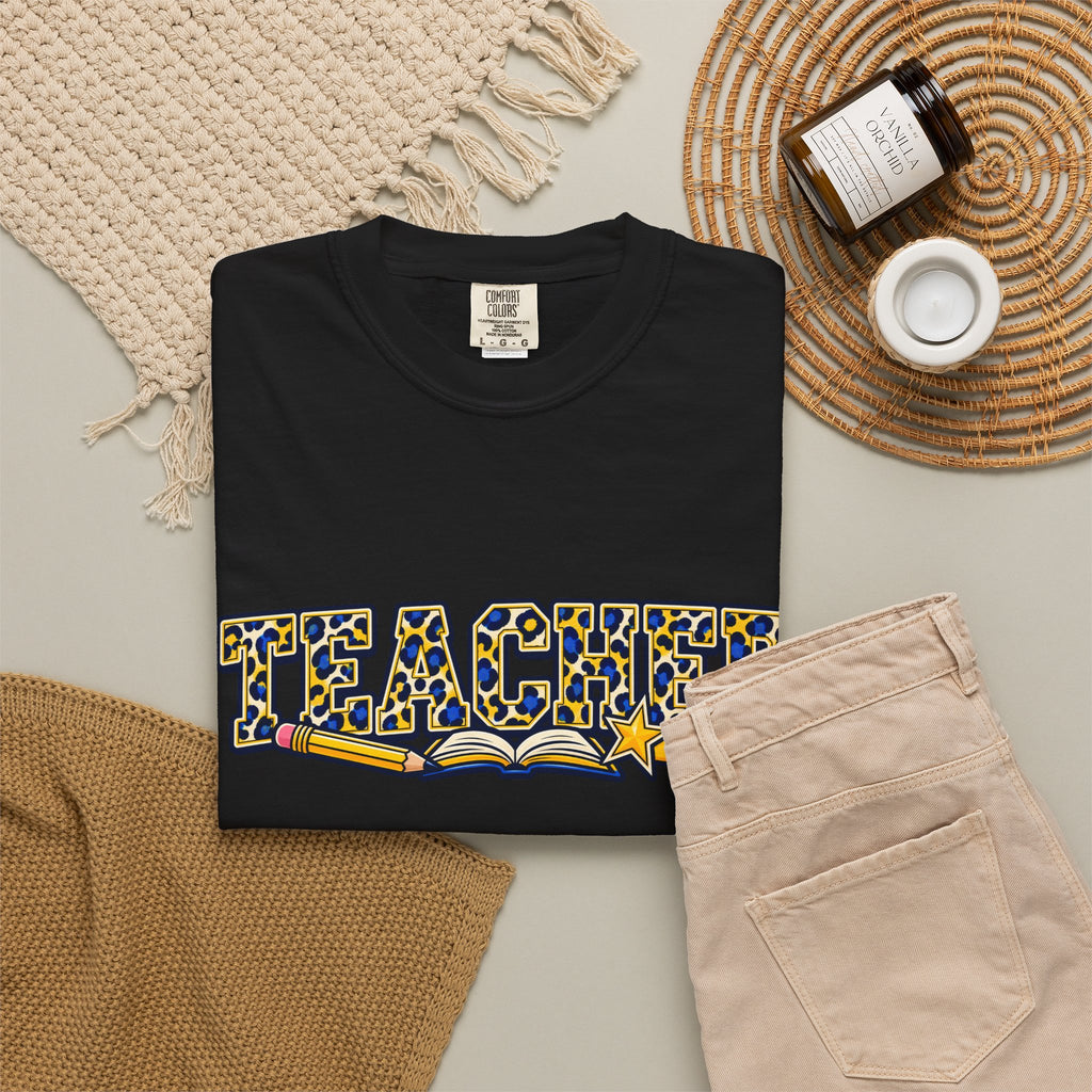 Leopard Print Teacher Comfort Colors® Heavyweight Tee 🍎✏️