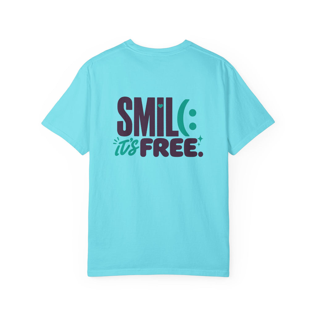 SMIL(: IT’S FREE. Front & Back Garment-Dyed Graphic Tee