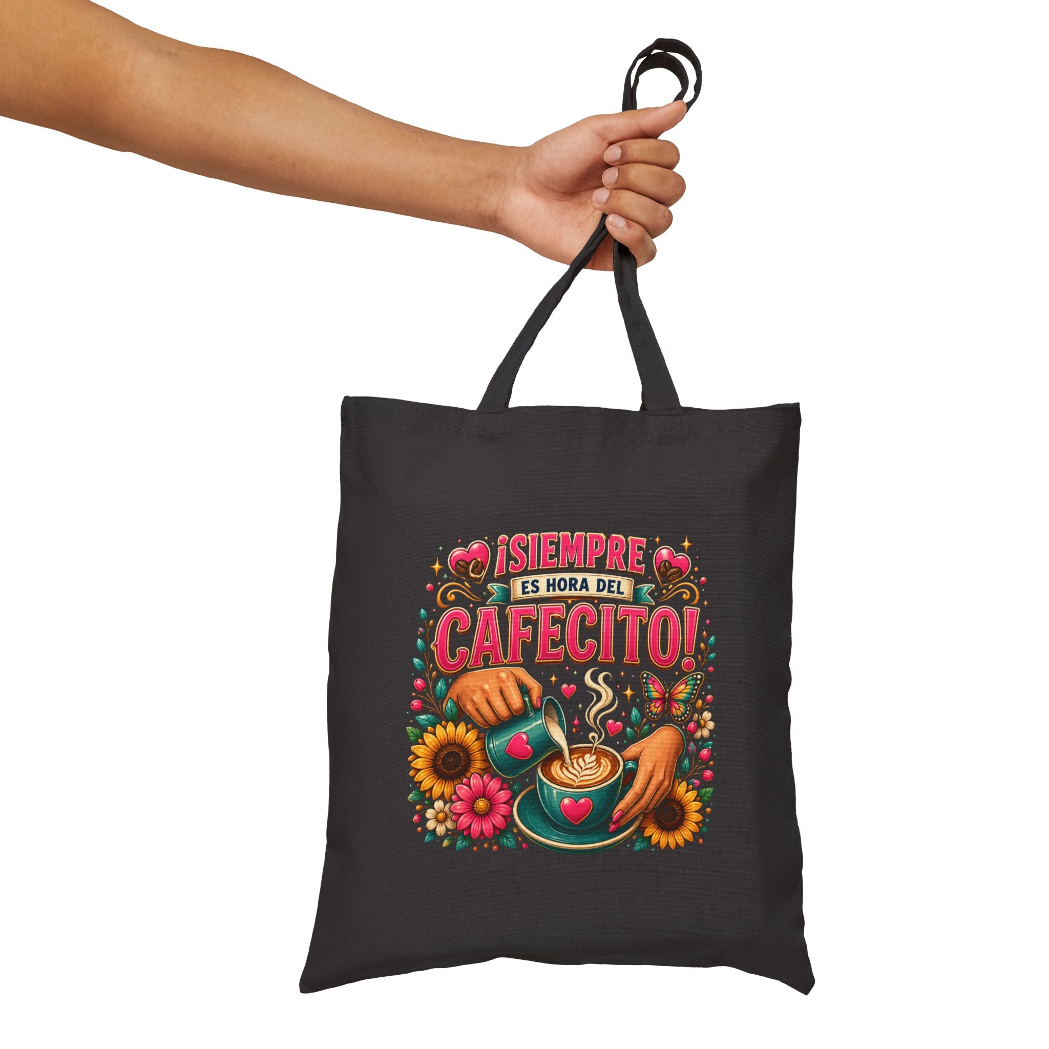 Siempre Es Hora Del Cafecito - Colorful Floral Coffee Tote