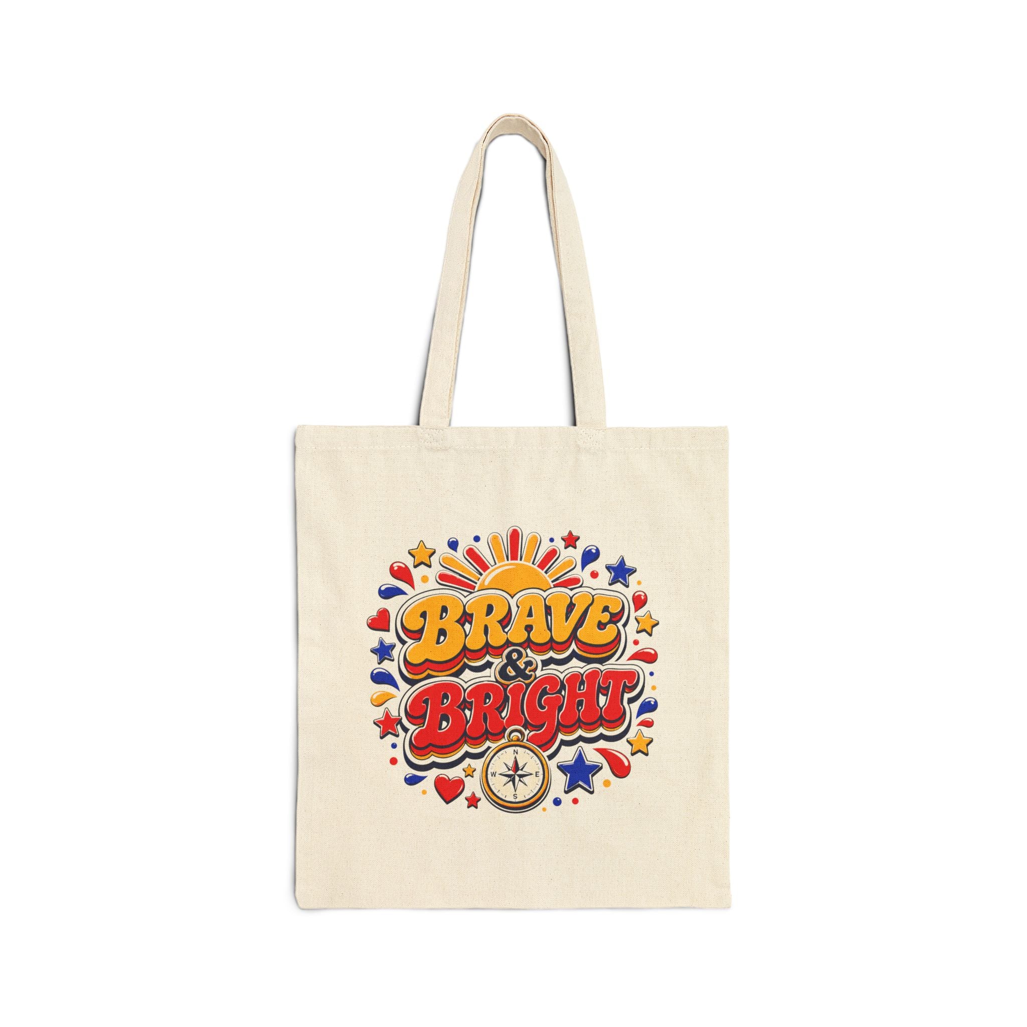Brave and Bright - 70s Style Retro Compass and Sun Graphic Tote Bag