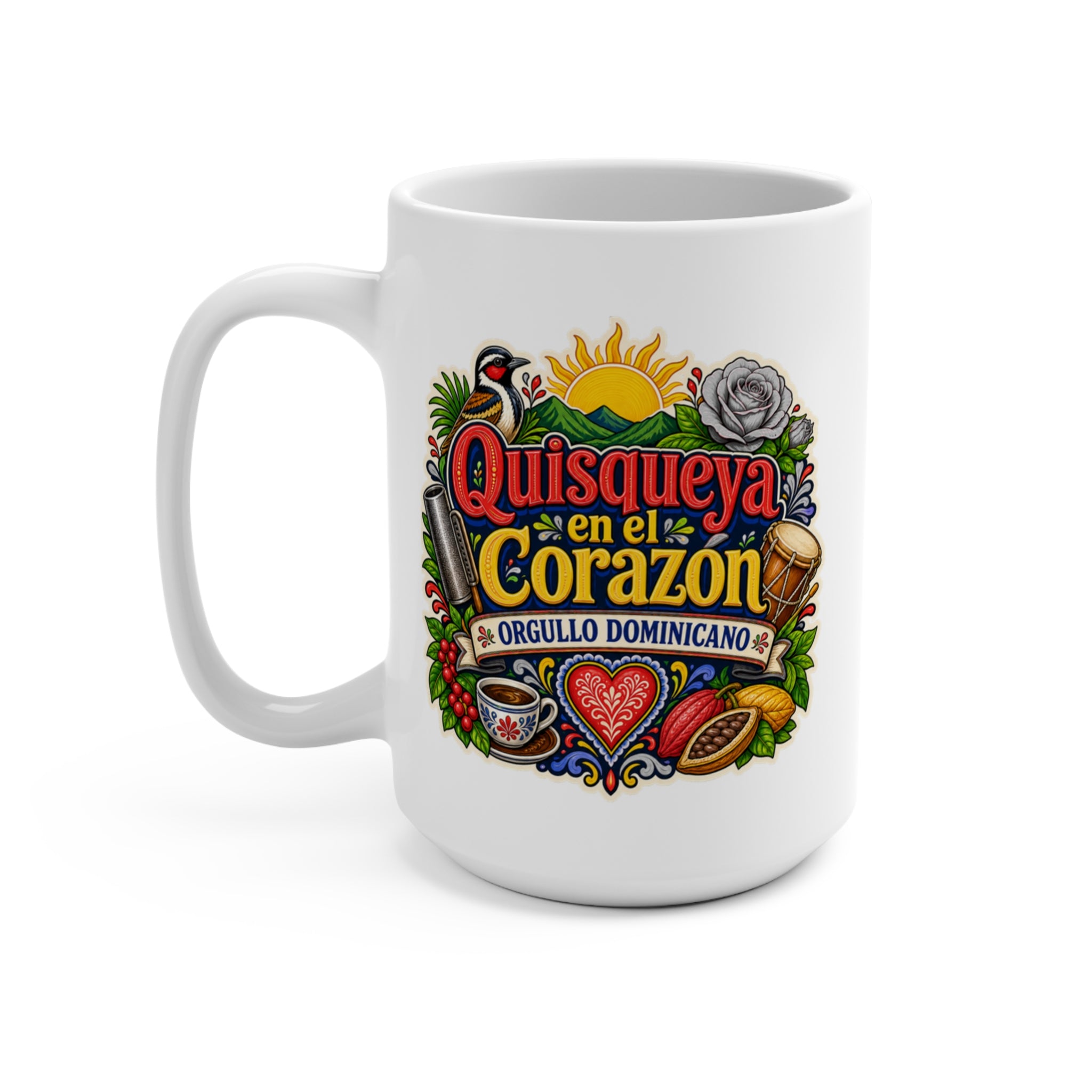 Quisqueya en el Corazón Mug - Orgullo Dominicano Coffee Cup - Dominican Republic Heritage Gift for Dominicans, Families and Cafecito Lovers