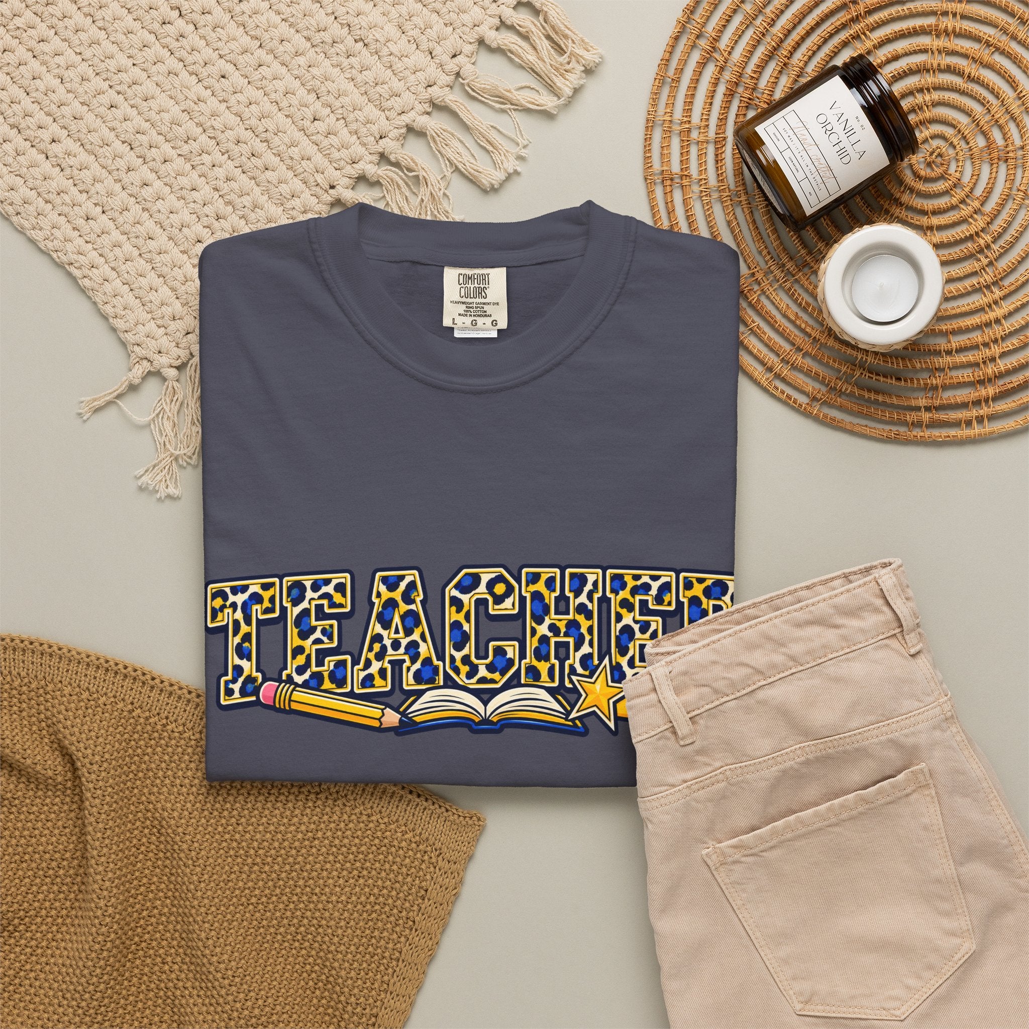 Leopard Print Teacher Comfort Colors® Heavyweight Tee 🍎✏️