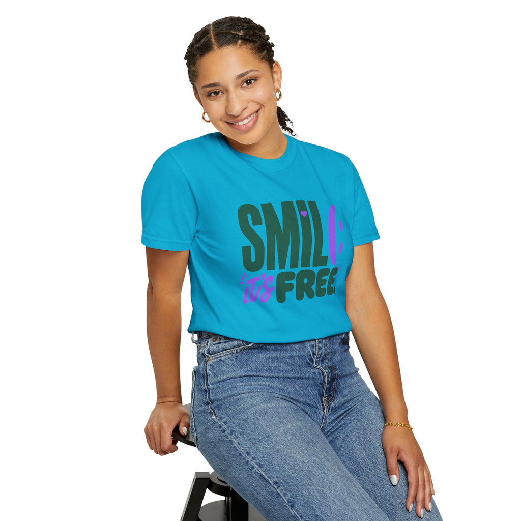 SMIL(: IT’S FREE. Forest Green & Purple Garment-Dyed Graphic Tee