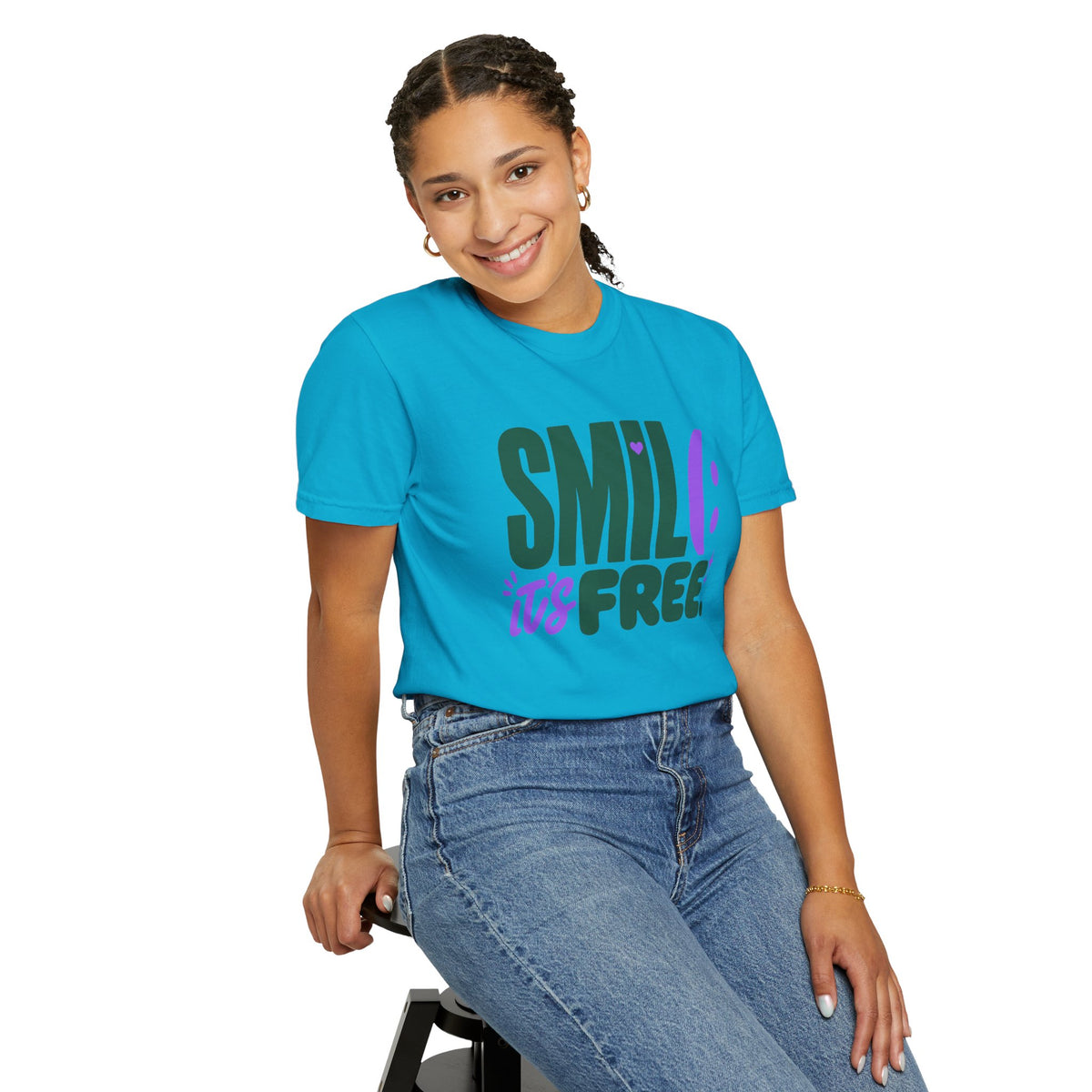 SMIL(: IT’S FREE. Forest Green & Purple Garment-Dyed Graphic Tee