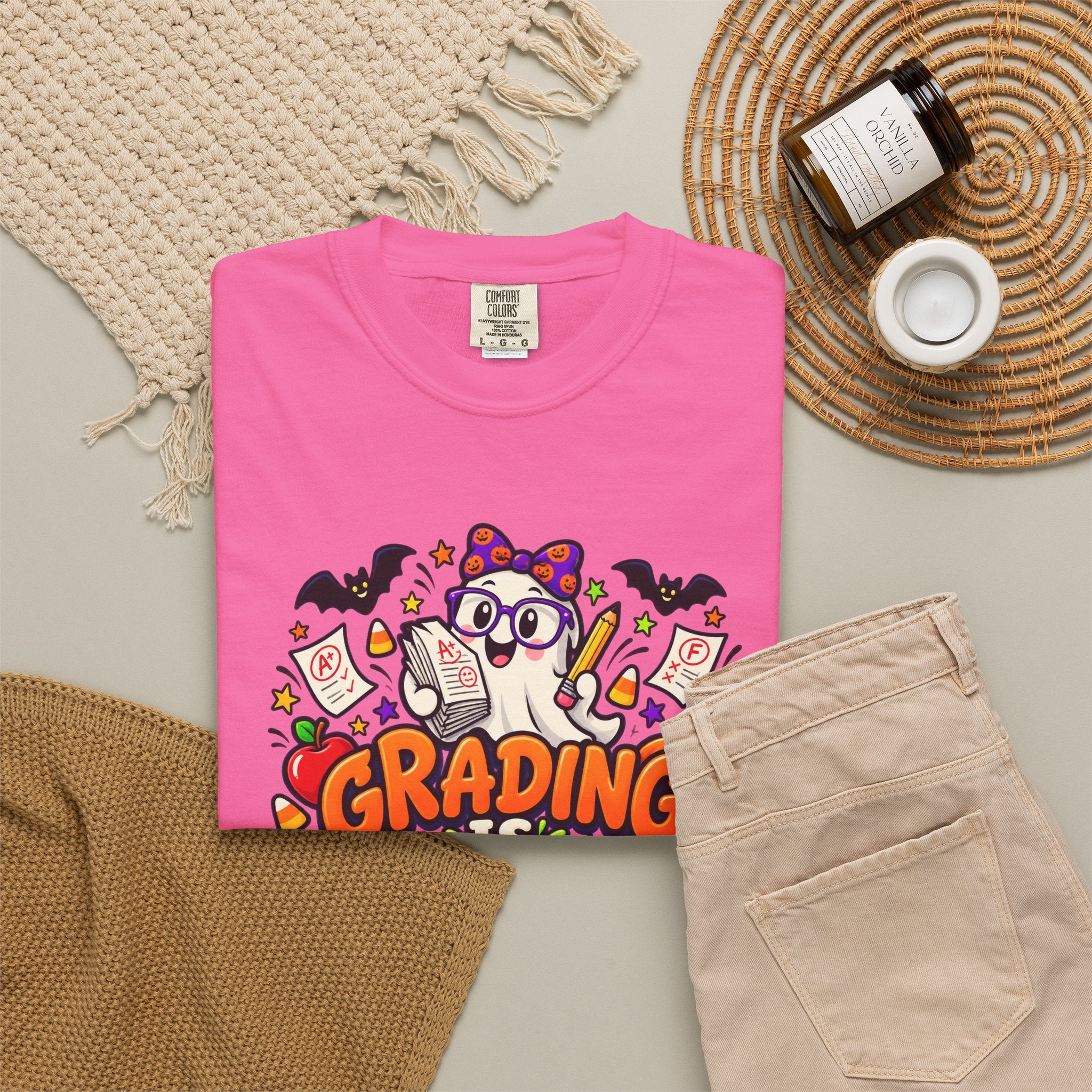 Grading Is Scary Enough T-Shirt — Halloween Teacher Funny Tee
