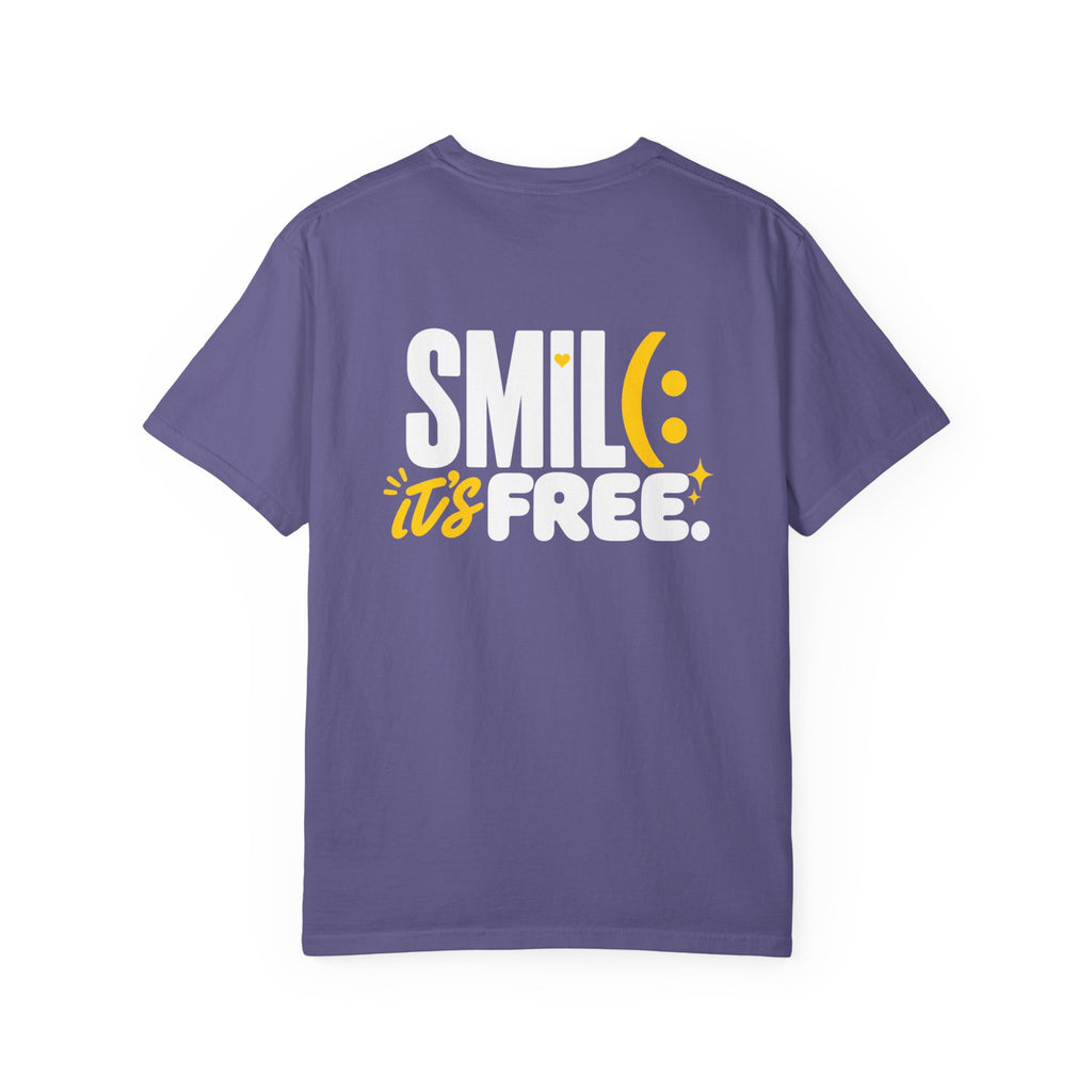 SMIL(: IT’S FREE. White & Yellow Front-and-Back Garment-Dyed Tee