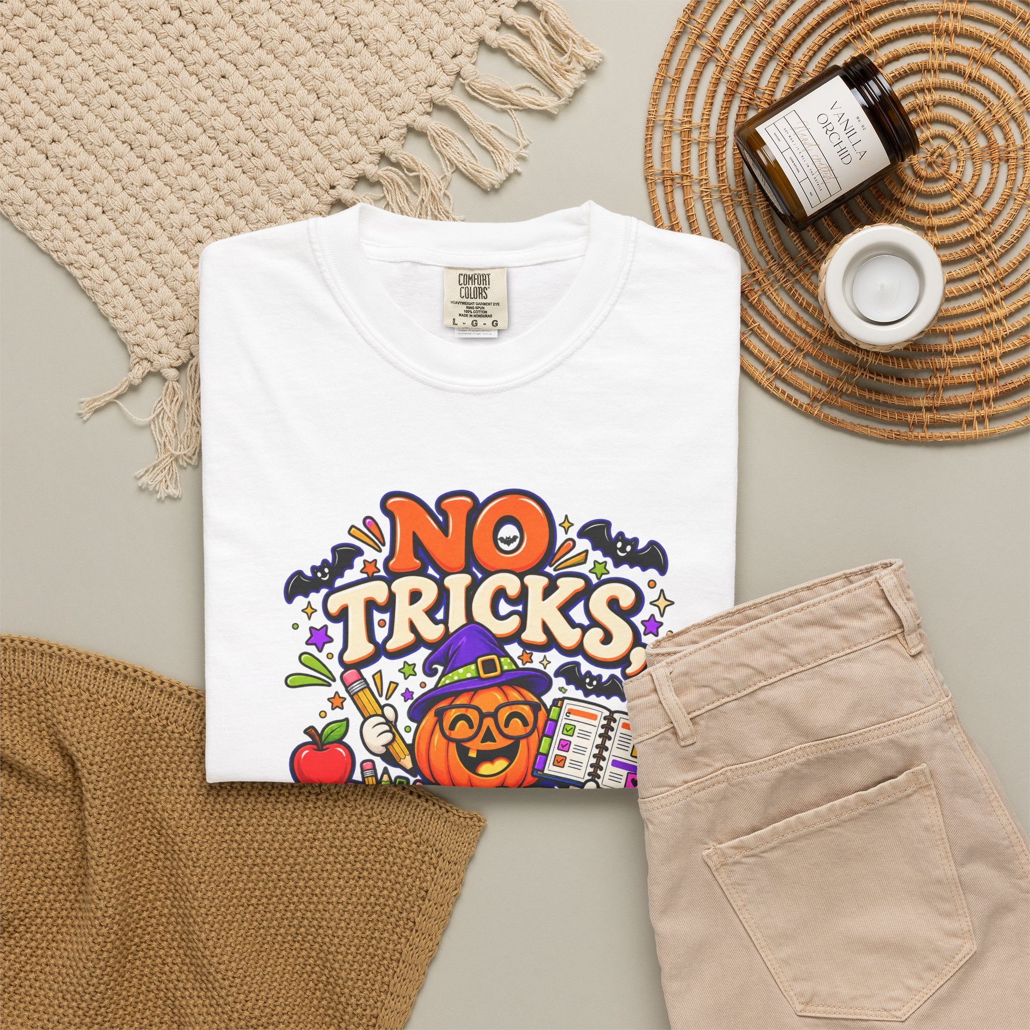 Halloween Teacher T-Shirt - "No Tricks, Just Lesson Plans"