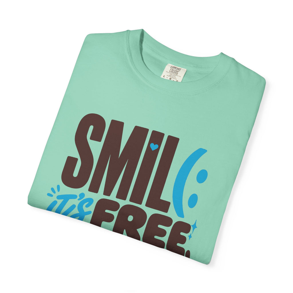 SMIL(: IT’S FREE. Brown & Bright Blue Garment-Dyed Graphic Tee