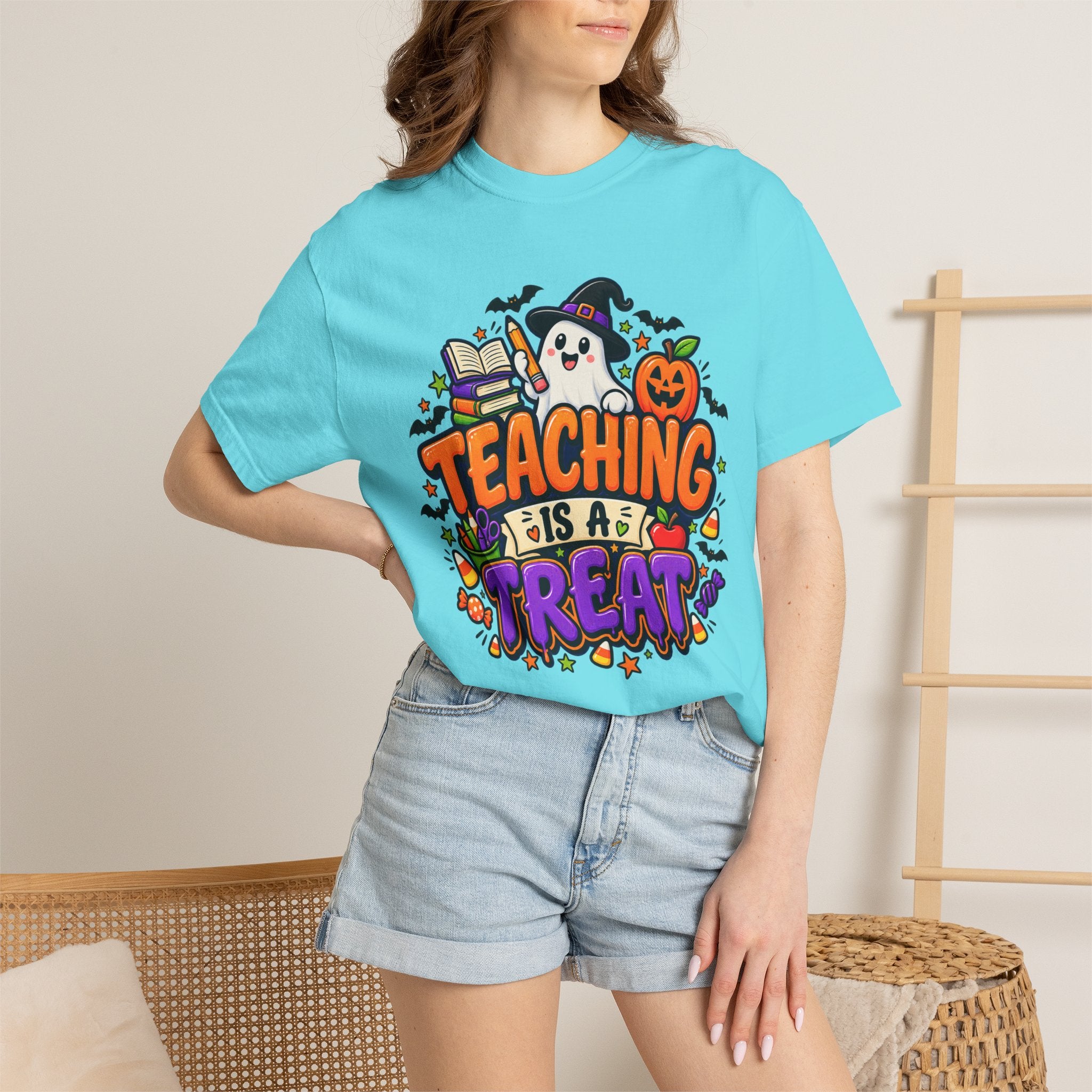 Teaching Is a Treat Halloween T-Shirt — Cute Ghost & Pumpkin Teacher Tee
