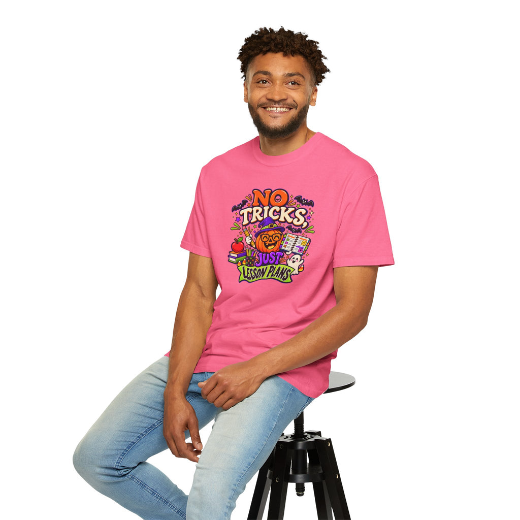 Halloween Teacher T-Shirt - "No Tricks, Just Lesson Plans"