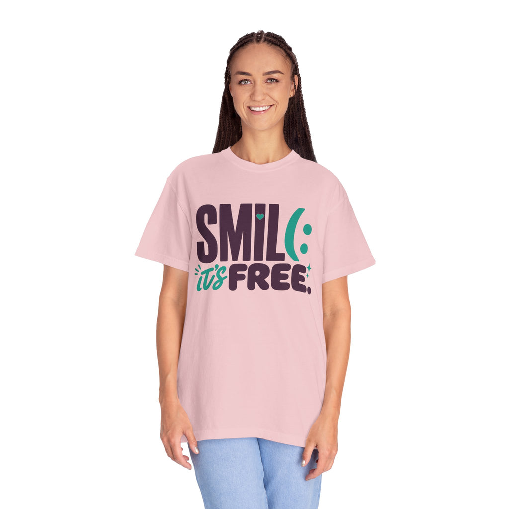 SMIL(: IT’S FREE. Plum & Teal Garment-Dyed Graphic Tee
