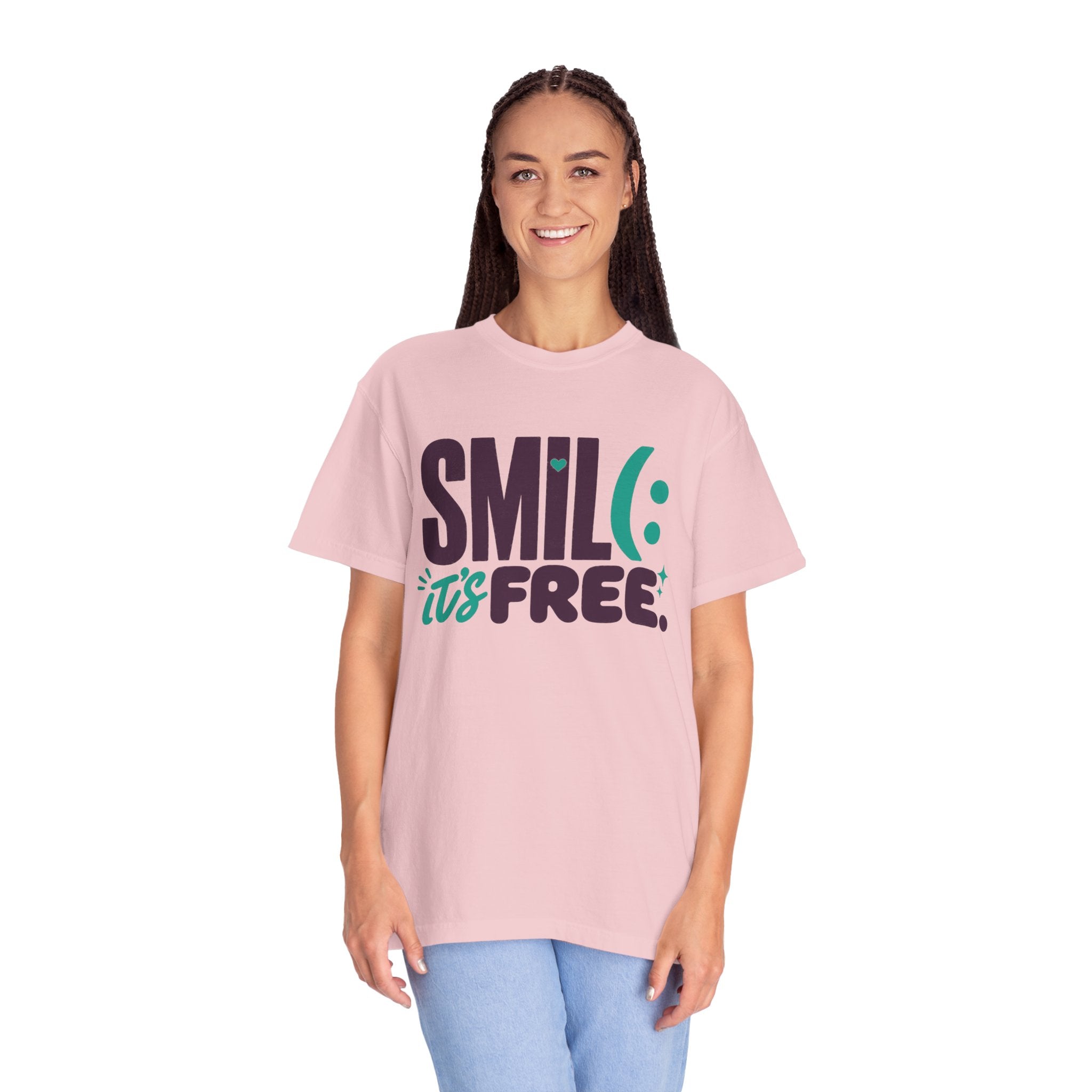SMIL(: IT’S FREE. Plum & Teal Garment-Dyed Graphic Tee