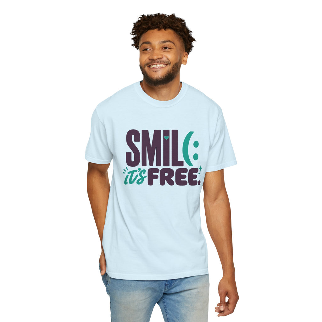 SMIL(: IT’S FREE. Plum & Teal Garment-Dyed Graphic Tee