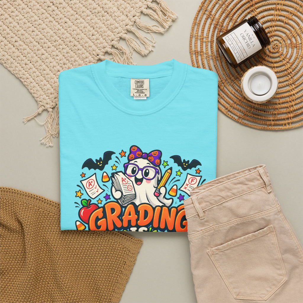 Grading Is Scary Enough T-Shirt — Halloween Teacher Funny Tee