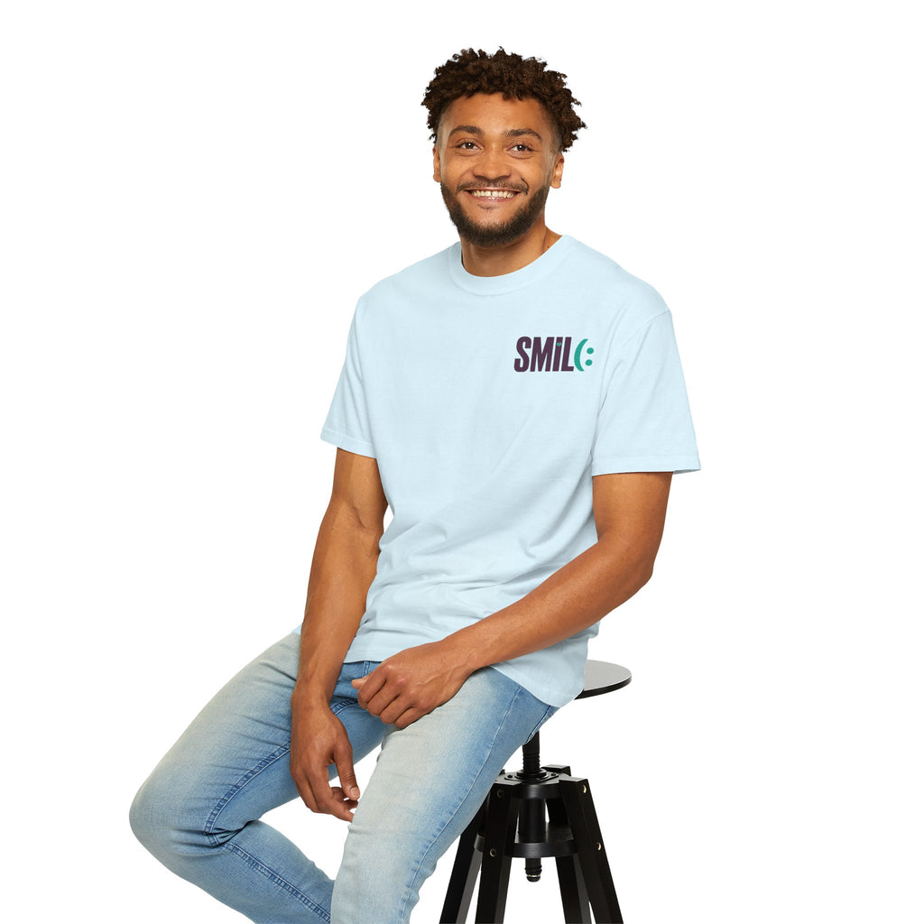 SMIL(: IT’S FREE. Front & Back Garment-Dyed Graphic Tee