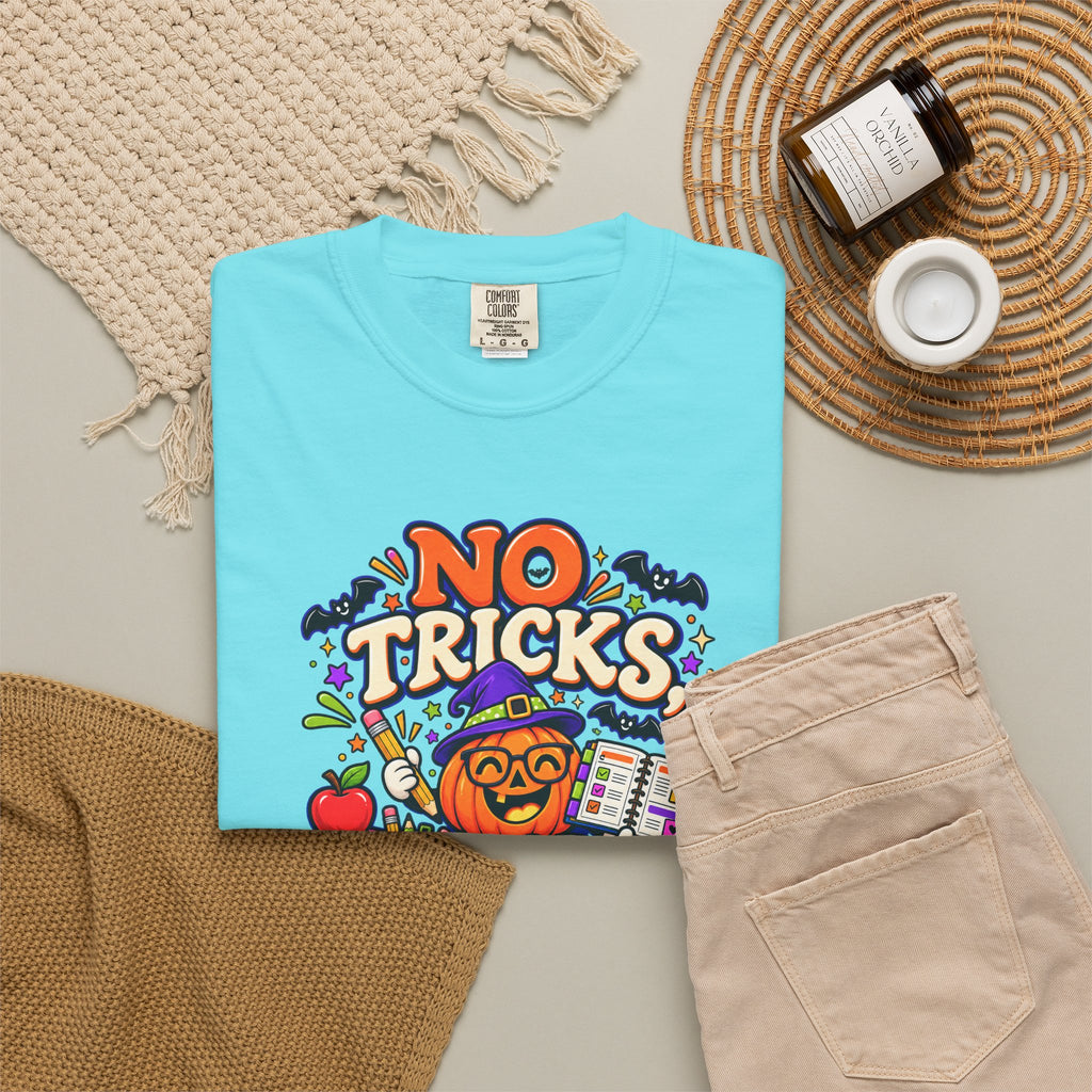 Halloween Teacher T-Shirt - "No Tricks, Just Lesson Plans"