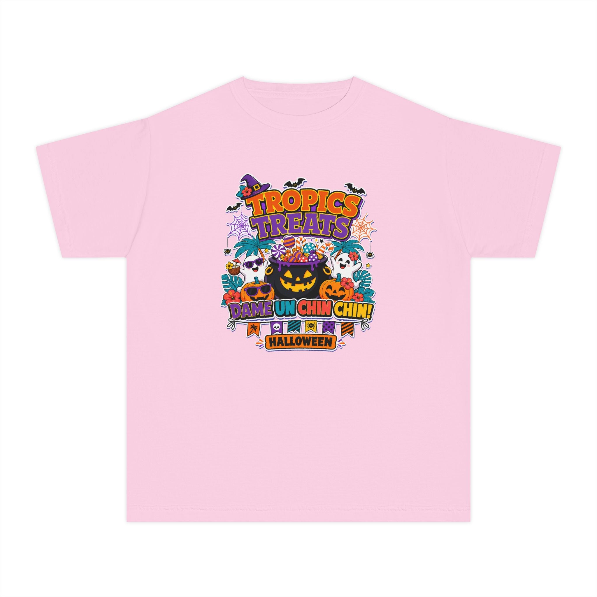 Tropics Treats Youth Halloween Retro Tee 🌴🎃